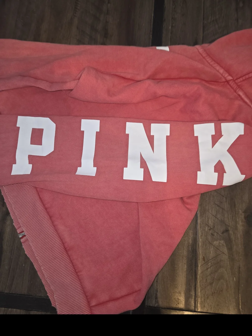 PINK Zip-Up Hoodie in Coral Pink with White Logo - Picture 8 of 8